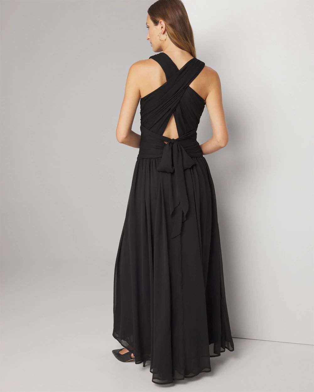 パーティードレス Black Typography-Print Maxi Dress Strappy Tiered Maxi Dress in Florals – Reistor